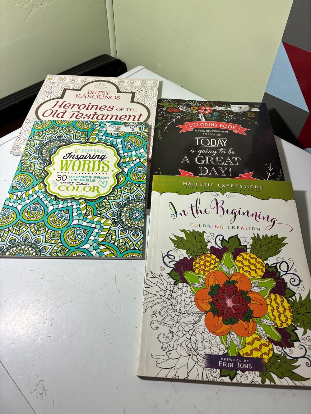 4 Adult Coloring Book Bundle - Floral & Inspirational Designs, Green/Black/White